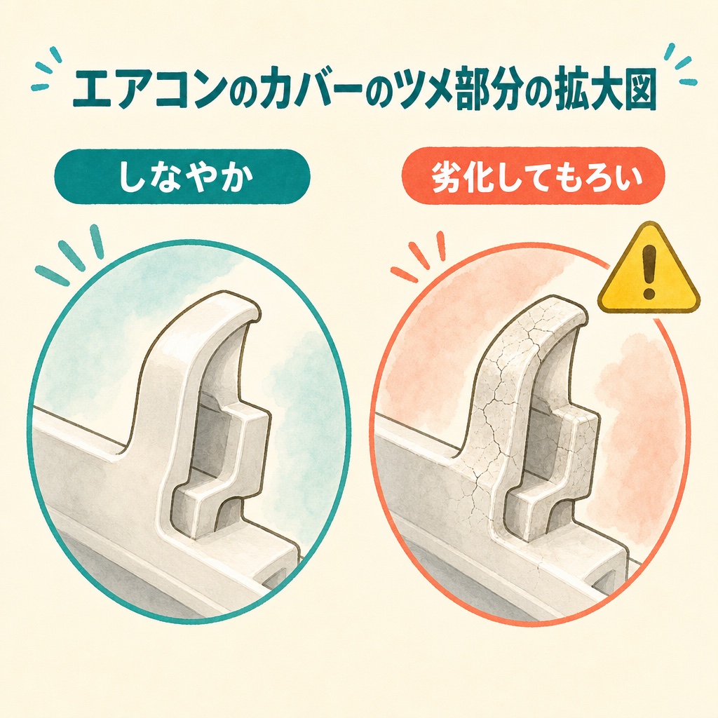 樹脂の劣化でツメが割れやすくなることを示す図