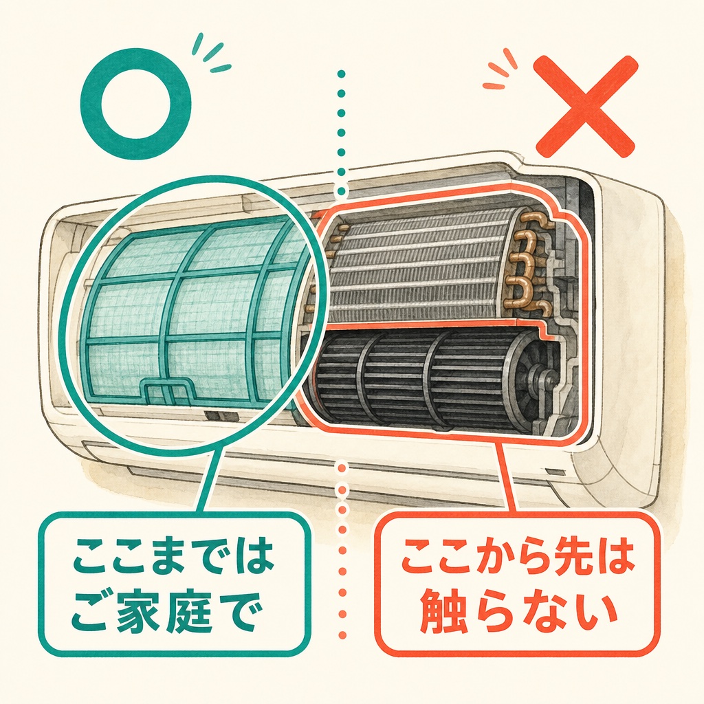 家庭で触っていい範囲と触らないほうがいい範囲を示す図