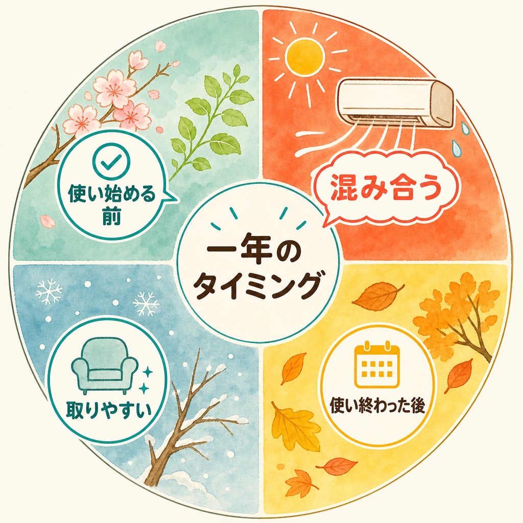一年のなかでクリーニングを頼むのに向いている時期を示す図