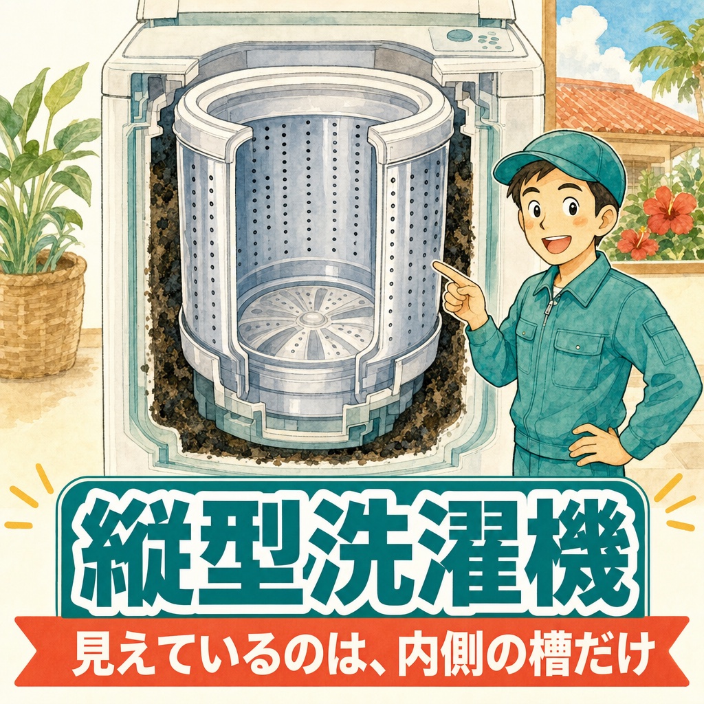 縦型洗濯機の二重構造と洗濯槽クリーニングの必要性を解説（住まい119・沖縄）