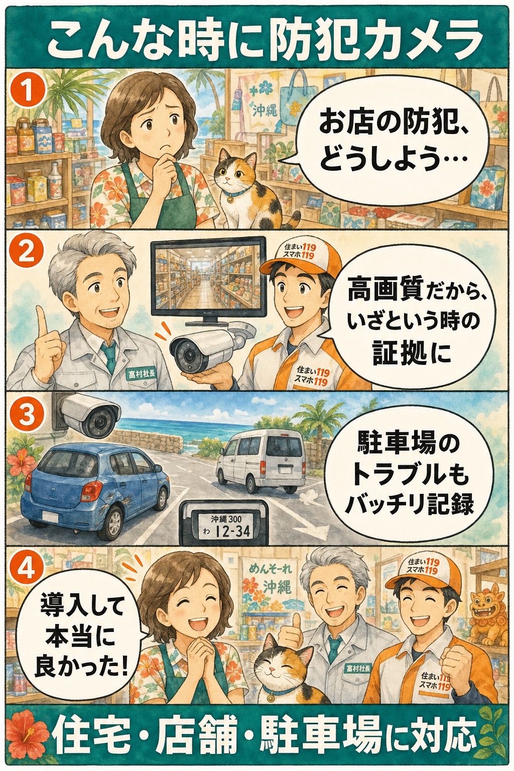 こんな時に防犯カメラ:店舗の防犯対策→高画質で証拠に→駐車場のトラブルも記録→導入して良かった(住まい119 防犯カメラ事業部)