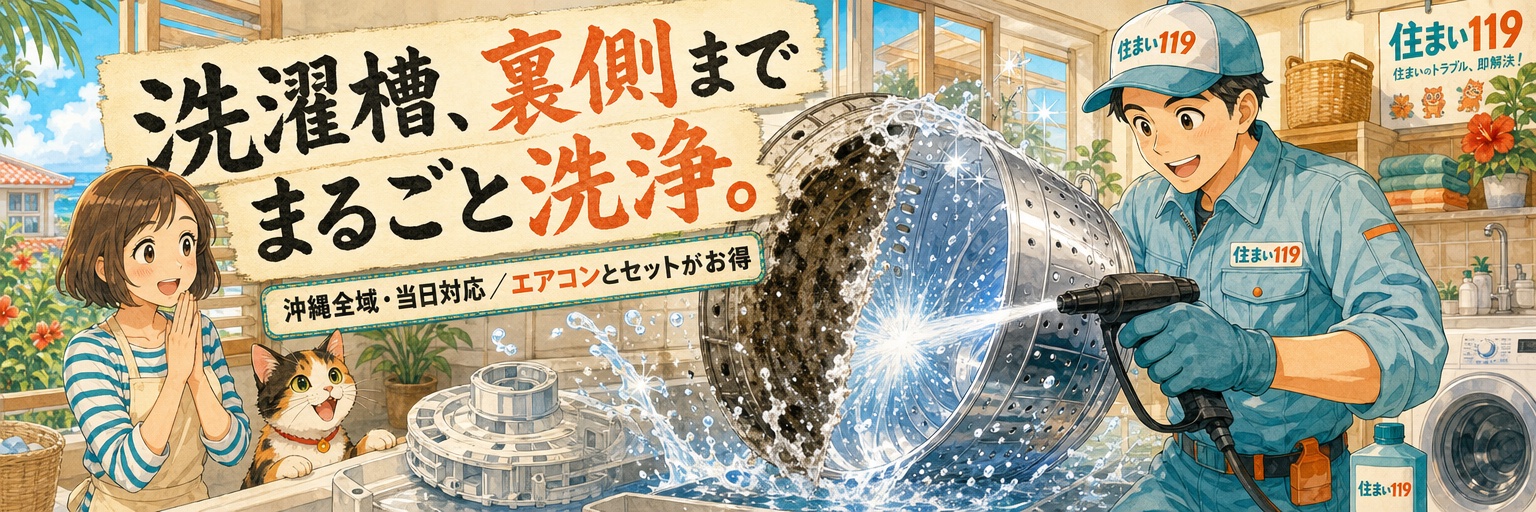洗濯槽、裏側までまるごと洗浄。沖縄全域・当日対応／エアコンとセットがお得｜住まい119